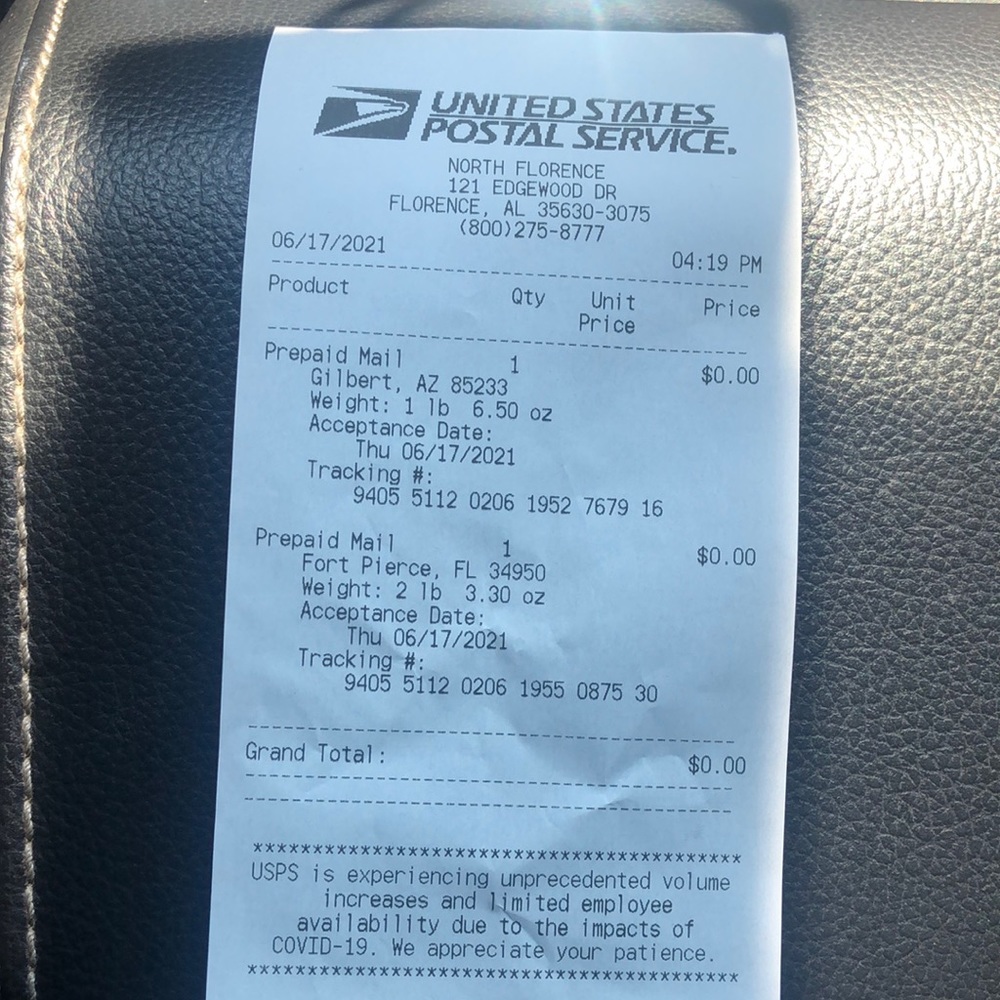 Proof of shipping 6/17